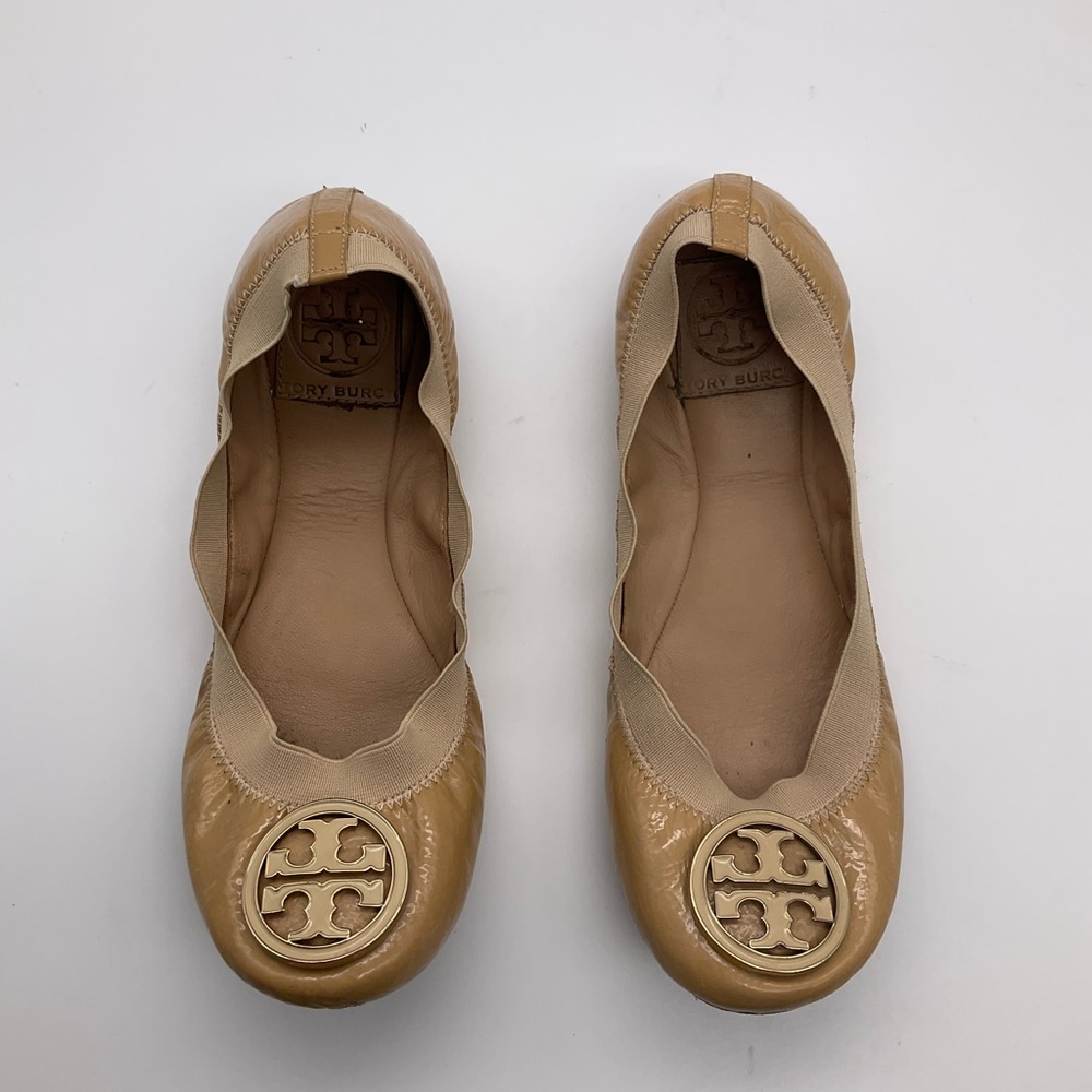 TORY BURCH CREAMY BEIGE LEATHER BALLET FLATS